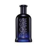 Hugo Boss Bottled Night for men cologne bottle in dark blue with embossed BOSS logo